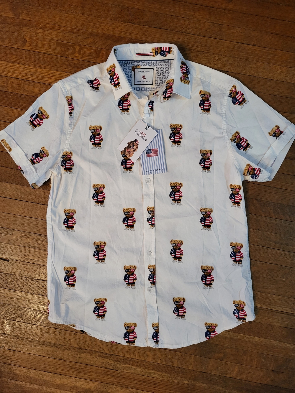 Denim & Flower Ricky Singh Short-Sleeve Button-Down with Patriotic Bear Print